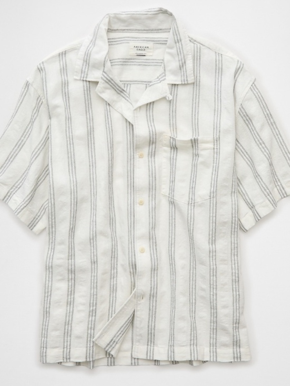 NWT AE White & Gray Striped Short-Sleeve Button-Up Shirt